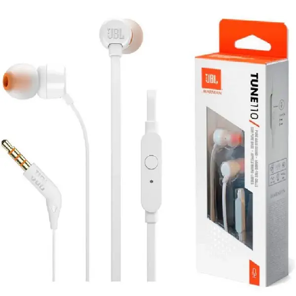 JBL Headphone T110 Wired In-ear White (S. Ame)