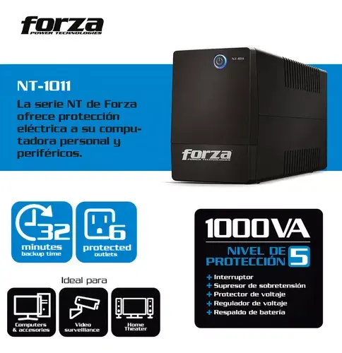 [NT-1011] Forza NT-1011 UPS 1000VA/500W 120V 6-NEMA RJ11 45-65Hz