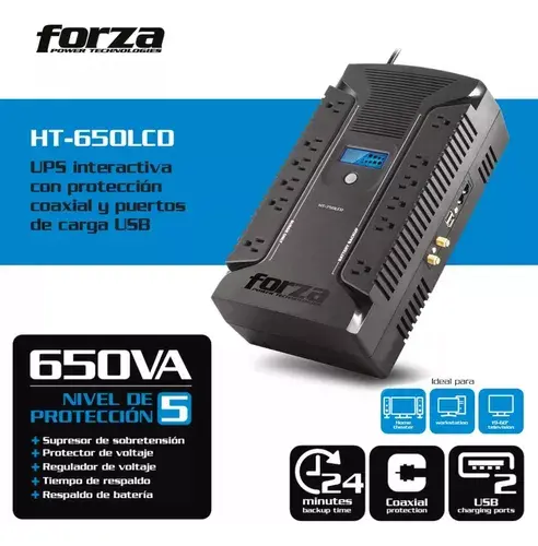 [HT-650LCD] Forza HT-650LCD UPS 650VA/360W 120V 12-NEMA 2-USB 50/60Hz